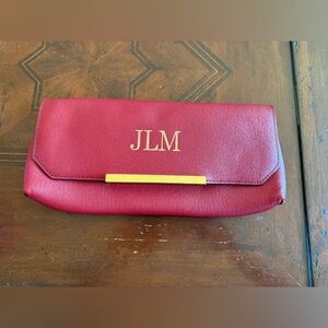 J Crew Dark Red Custom Leather Suede Clutch Pristine Monogrammed